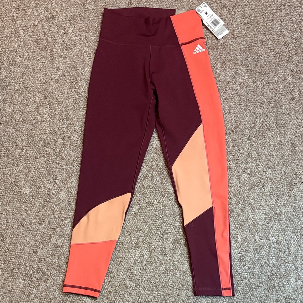 adidas Women’s Burgundy, Coral & Peach Colorblock Leggings